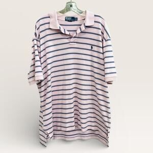 Ralph Lauren Polo Mens Size XXL Pink Navy Stripe Smooth Cotton Preppy Classic